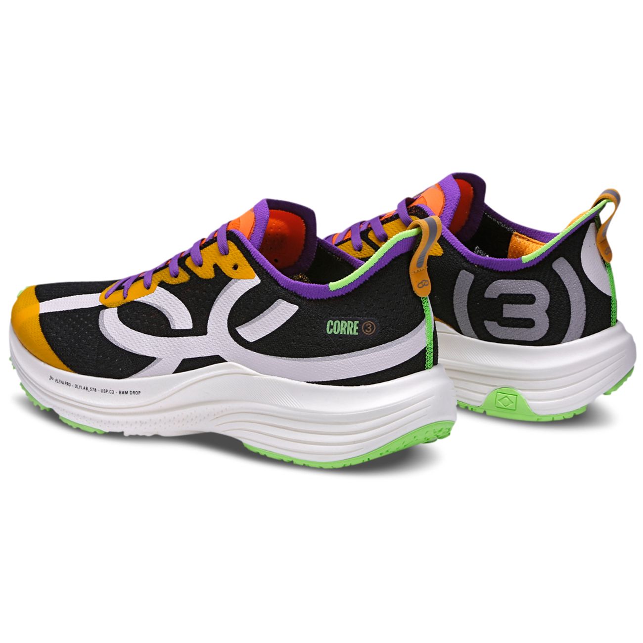 Olympikus Corre 3 Preto Preto e–Laranja Neon