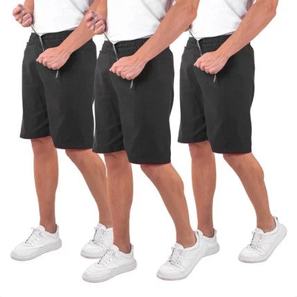 Kit 3 Bermudas Masculina Tactel Liso Academia Treino com Bolso Traseiro–Confortável