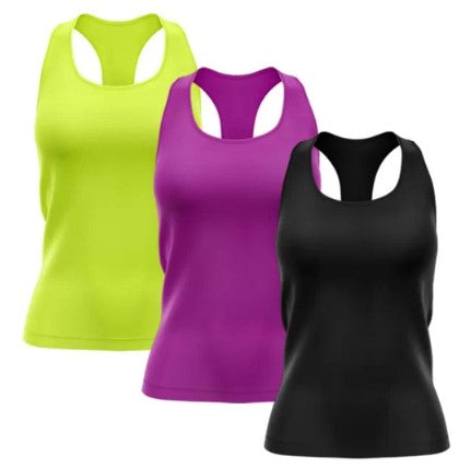 Kit 3 Regata Nadador Feminina Dry Proteo Solar UV Fitness Academia Treino Blusinha Regatas–Exclusivo