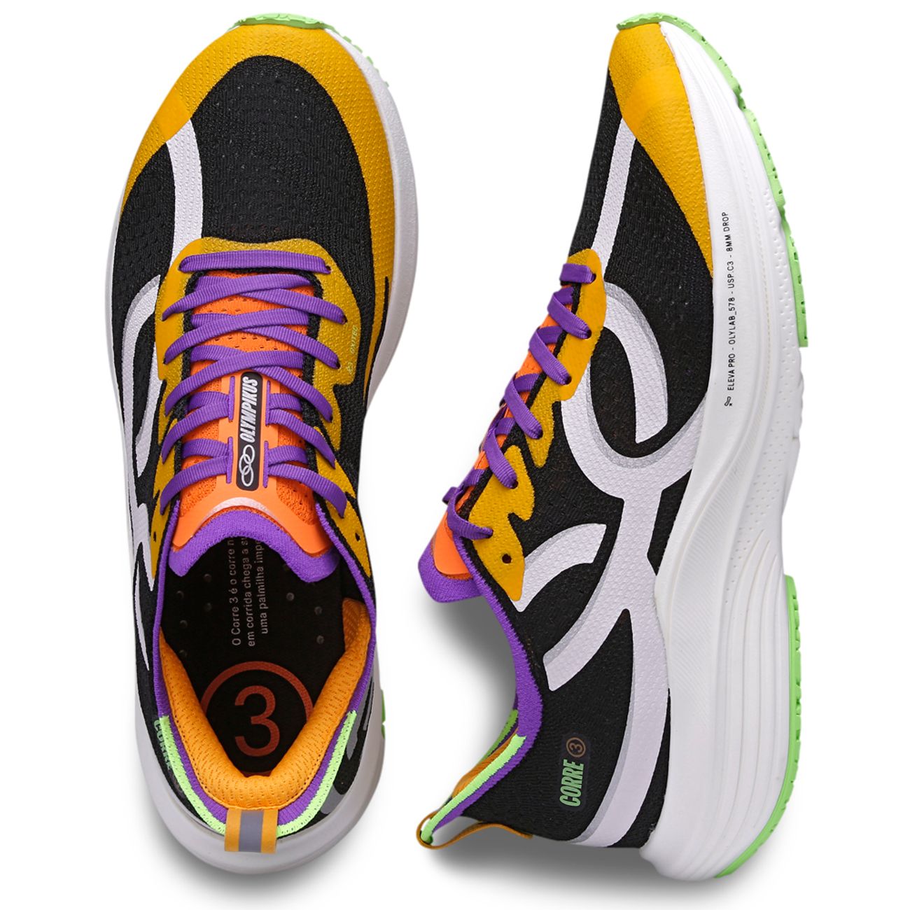 Olympikus Corre 3 Preto Preto e–Laranja Neon